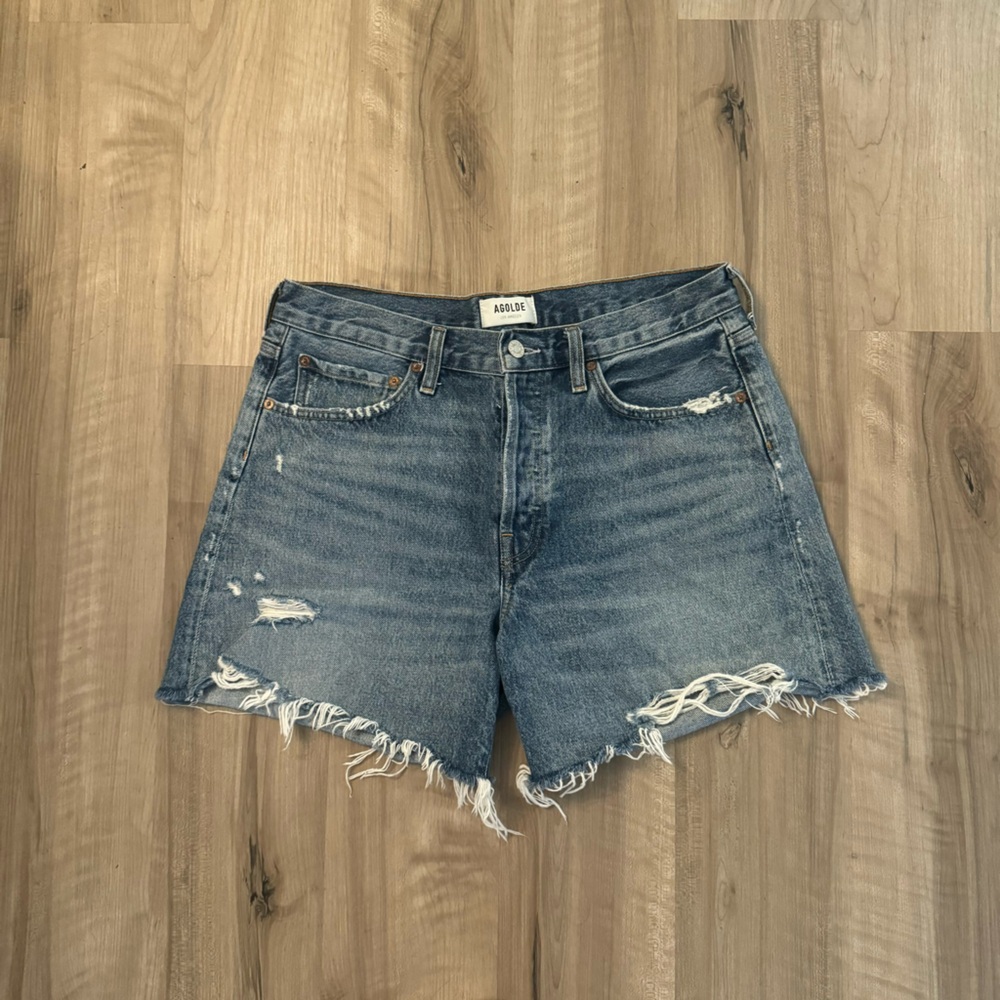 Agolde Blue Distressed Jean Shorts